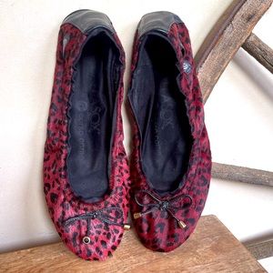 CORSO COMO BALLASOX Burgundy & Black Leopard Print Real Pony Hair Fur Flats 9.5M